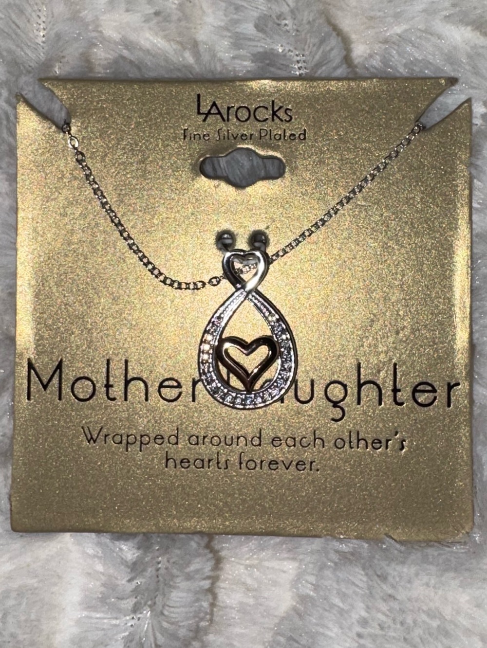 NWT LaRocks Mother Daughter Fine Silver Plated Crystal Heart Necklace Gift